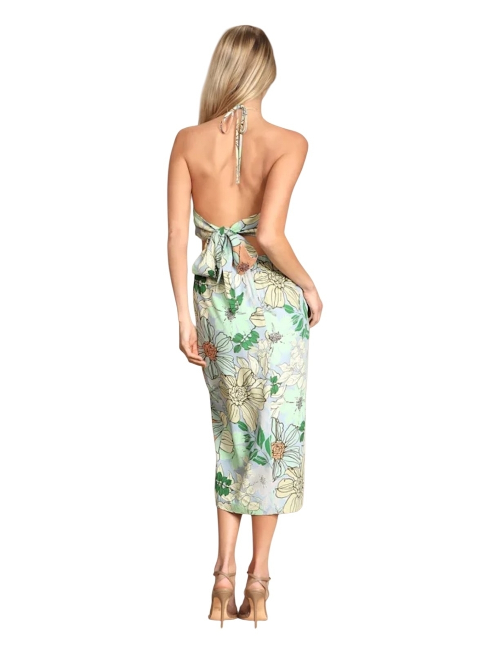 Lulus Tropical You Mine Blue Floral Print Halter Tie-Back Midi Dress - Picture 4 of 10